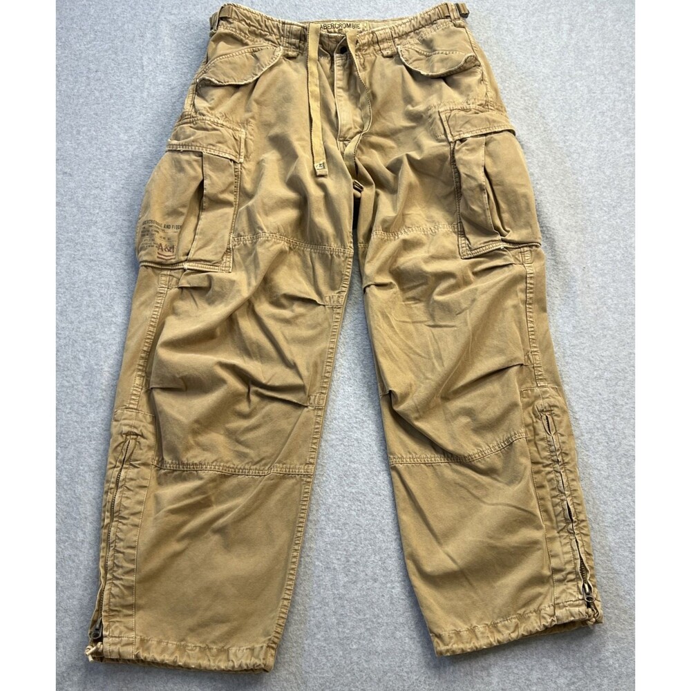 Vintage Men Abercrombie & Fitch Cargo Pants M Tan Baggy Military Paratrooper Y2K